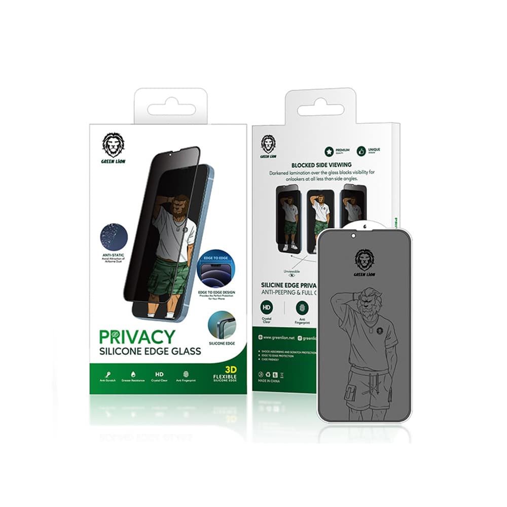 محافظ صفحه نمایش شیشه ای حریم شخصی آیفون 13 و 13 پرو گرین Green iPhone 13/13 Pro 3D Privacy Silicone Edge Glass GNI13P3HDSIPV