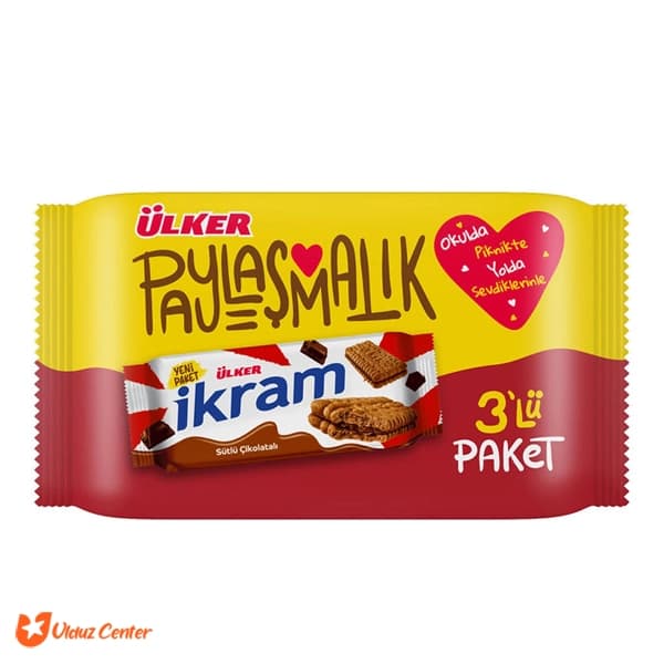 بیسکوئیت شیری کاکائویی اولکر مدل Ikram بسته 3 عددی 252 گرم
