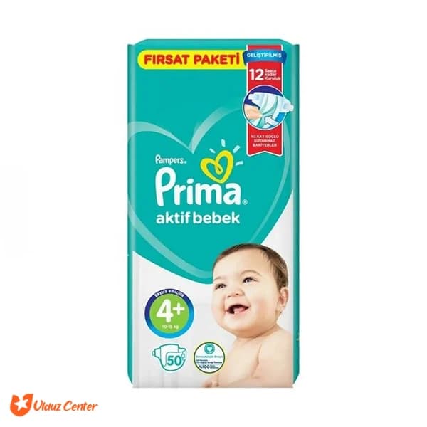 پوشک کودک پمپرز پریما چسبی ترک مدل Aktif Bebek سایز +4 بسته 50 عددی