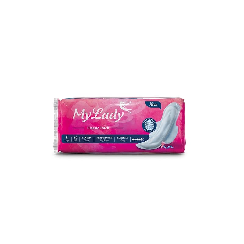 نوار بهداشتی بالدار مای لیدی مدل Classic Pink سایز بزرگ بسته 10 عددی