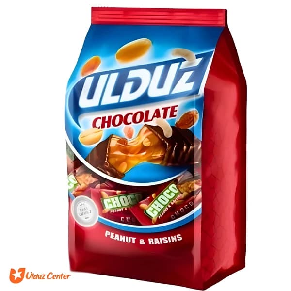 شکلات پذیرایی کاکائویی اولدوز با طعم بادام زمینی و کشمش 600 گرم
