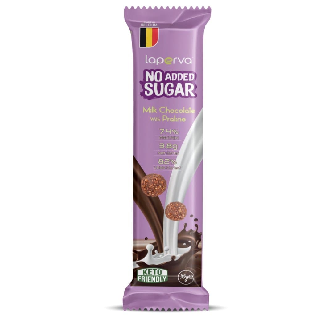 شکلات پروتئین لاپروا بدون شکر 35gLaperva No Added Sugar Milk Chocolate with Praline(اورجینال)