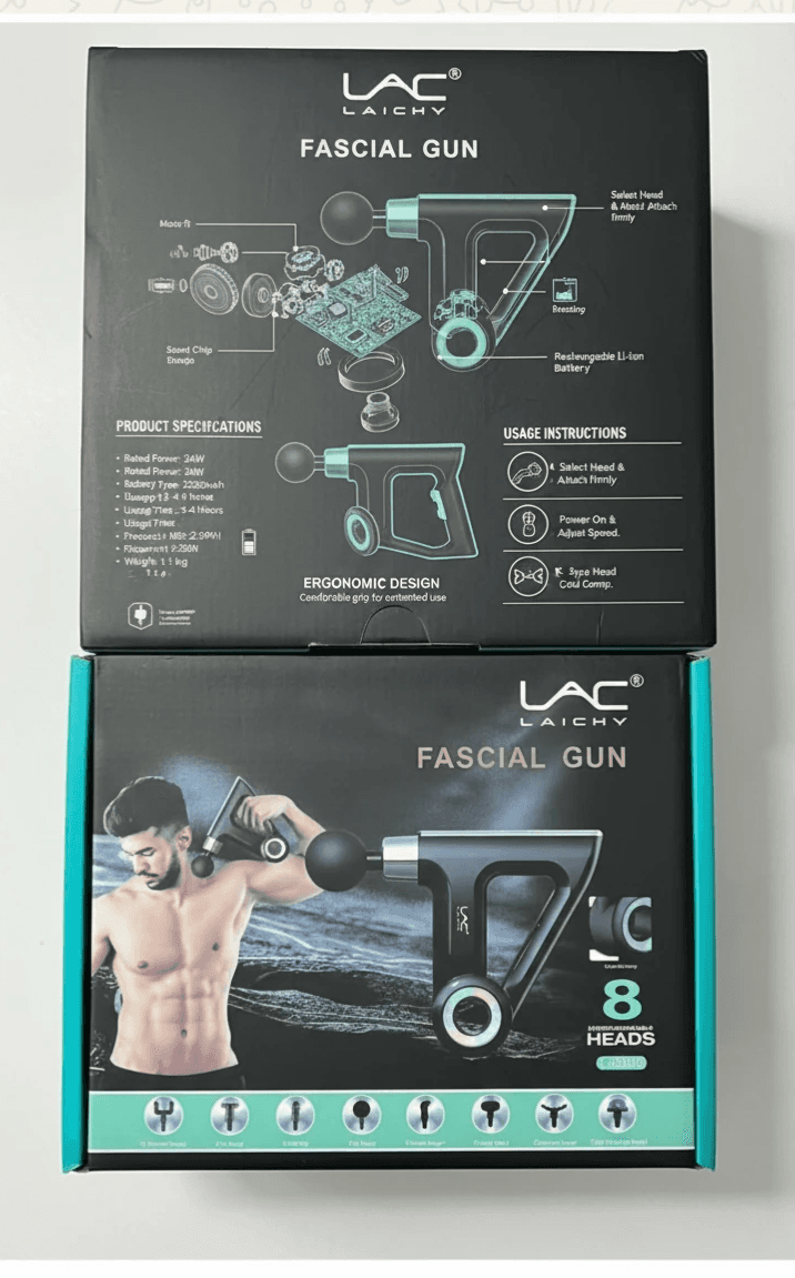 ماساژور تفنگی LAC LAICHY مدل **L‑033MG** با هشت سری قابل‌تعویض و موتور پرقدرت