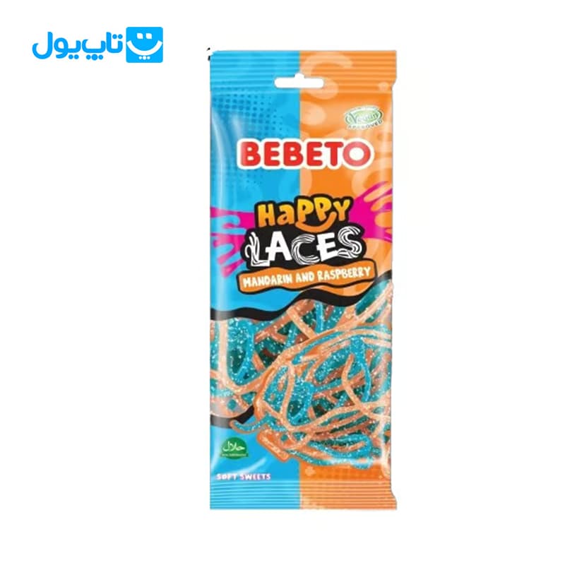 پاستیل رشته ای شکری ببتو Bebeto مدل Happy Laces طعم نارنگی و تمشک وزن 75 گرم