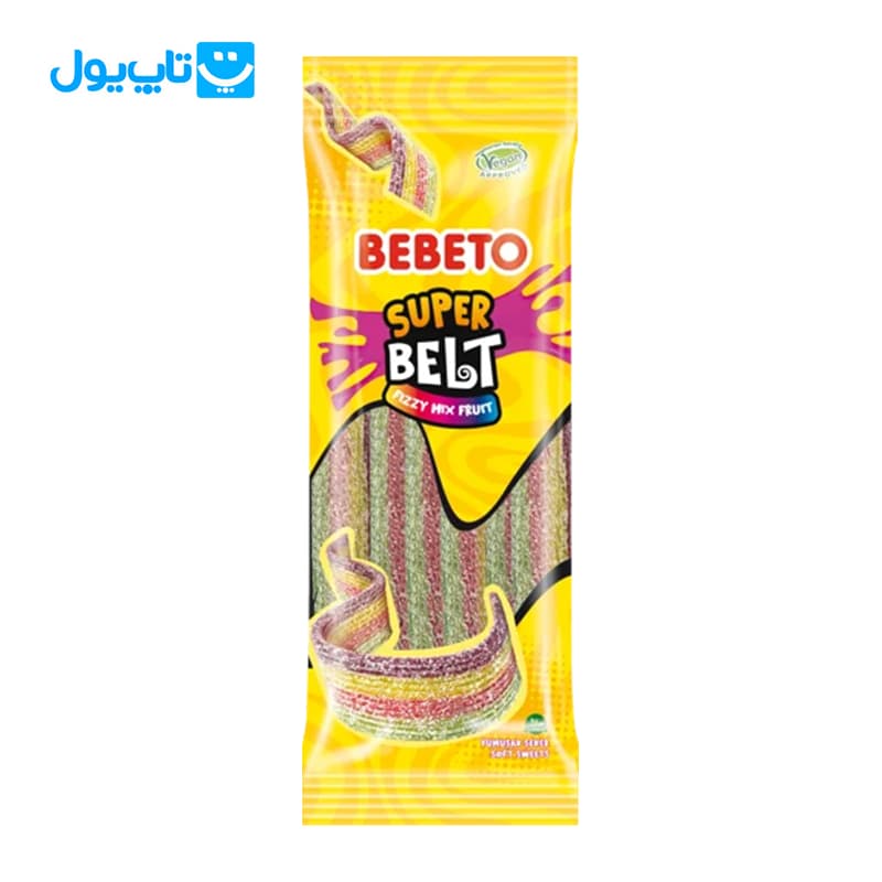 پاستیل نواری شکری ببتو Bebeto مدل Super Belt طعم میوه های ترش وزن 75 گرم