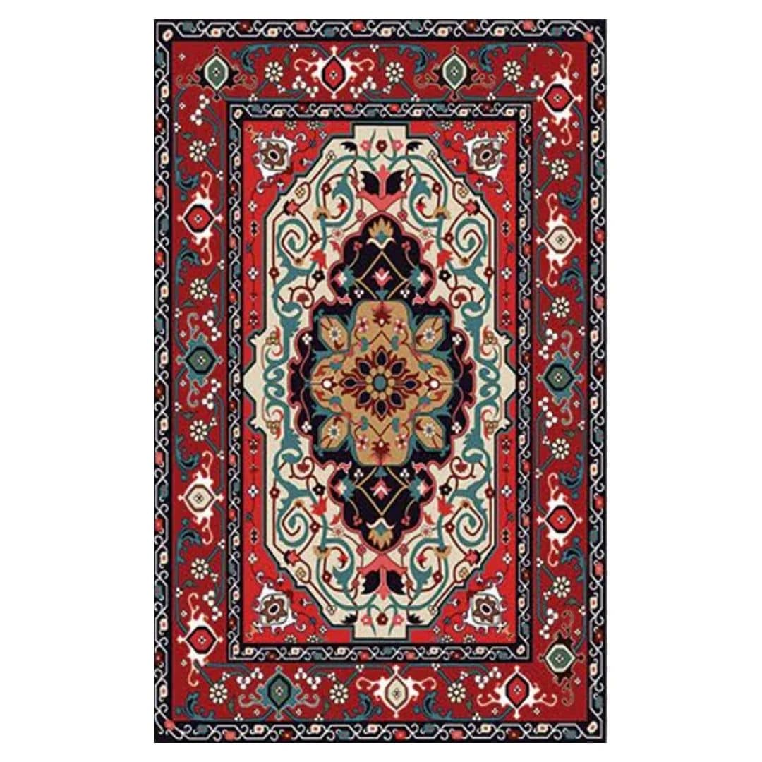 فرشینه مخمل ترک طرح عشایری سرخ سبز کد O164