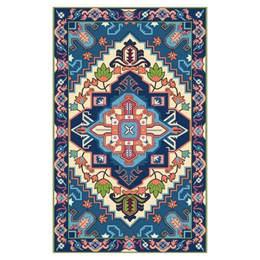 فرشینه مخمل ترک طرح عشایری آبی نفتی کد O163