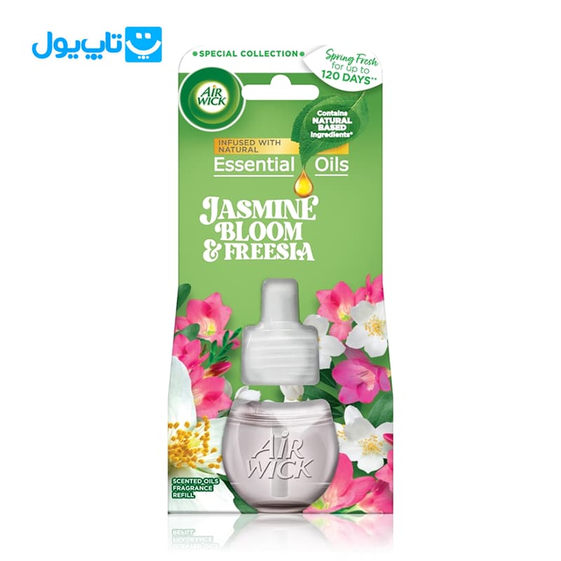 یدک خوشبوکننده هوا ایر ویک Air Wick رایحه شکوفه یاس و فریزیا Jasmine Bloom & Freesia ماندگاری ۱۲۰ روزه حجم 19 میلی لیتر