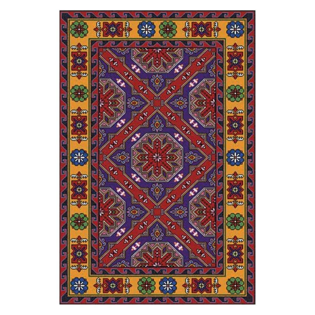 فرشینه مخمل ترک طرح عشایری خردلی ارغوانی کد O142