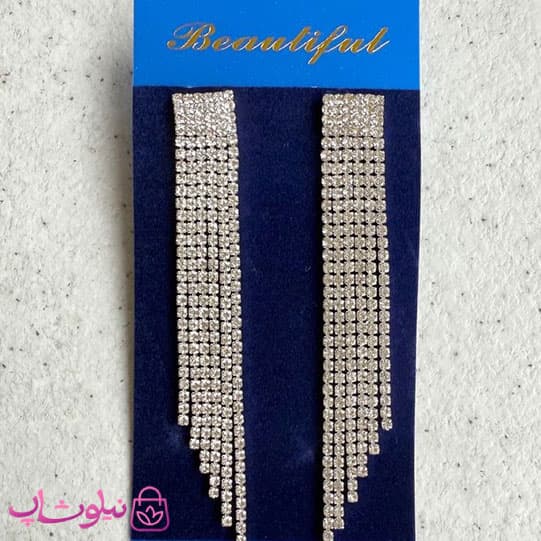 گوشواره زنانه مدل مجلسی پرنگین آب نقره آویز بلند کد 2991 — تصویر ۲