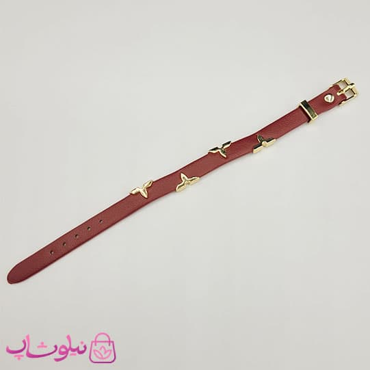 دستبند زنانه لویی ویتون مدل چرم استیل زرشکی کد 550 — تصویر ۴