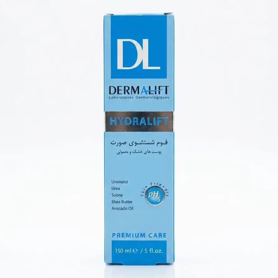 فوم شستشوی صورت درمالیفت (Dermalift) مدل هیدرالیفت (Hydralift) مناسب پوست خشک و معمولی حجم ۱۵۰ میلی‌لیتر
