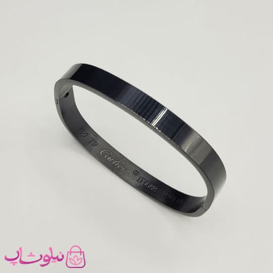 دستبند مردانه مدل کارتیه مربعی استیل فول مشکی کد 450