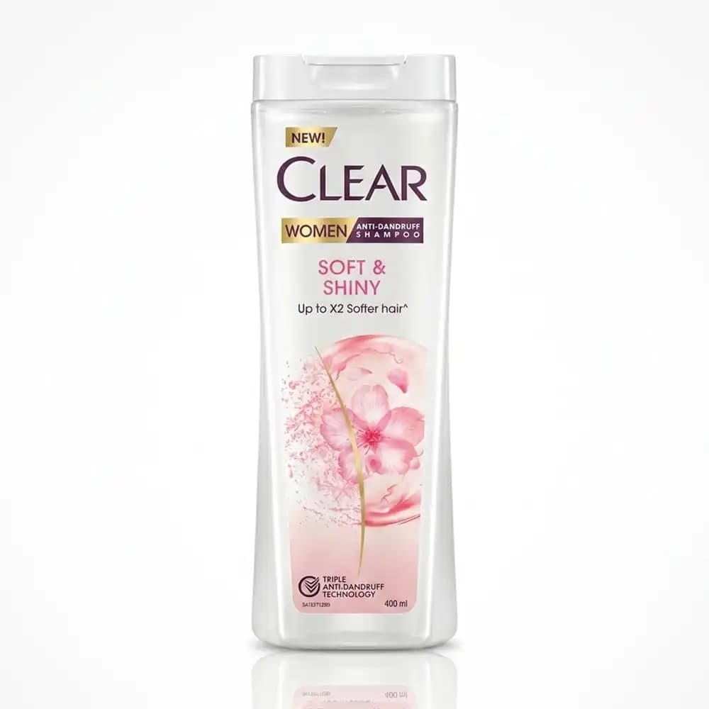 شامپو ضد شوره زنانه کلیر (Clear) مدل درخشان کننده و حالت دهنده (Soft & Shiny) حاوی شکوفه گیلاس حجم ۴۰۰ میلی لیتری