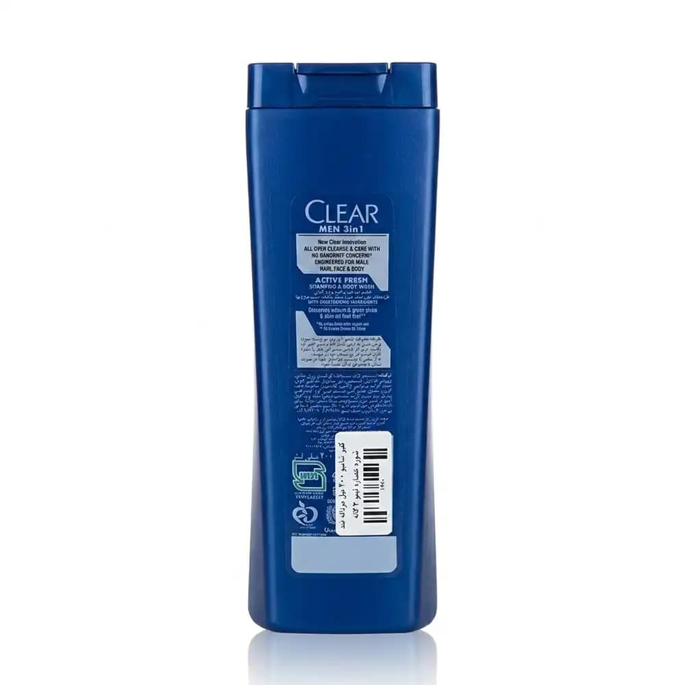 شامپو ۳ کاره سر، صورت و بدن کلیر مردانه (Clear) مدل Active Fresh عصاره لیمو حجم 400 میلی‌لیتر — تصویر ۳