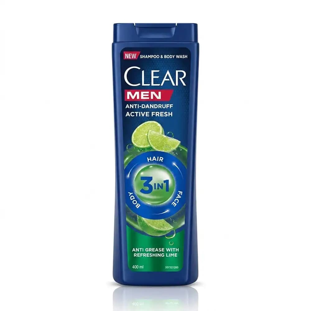 شامپو ۳ کاره سر، صورت و بدن کلیر مردانه (Clear) مدل Active Fresh عصاره لیمو حجم 400 میلی‌لیتر