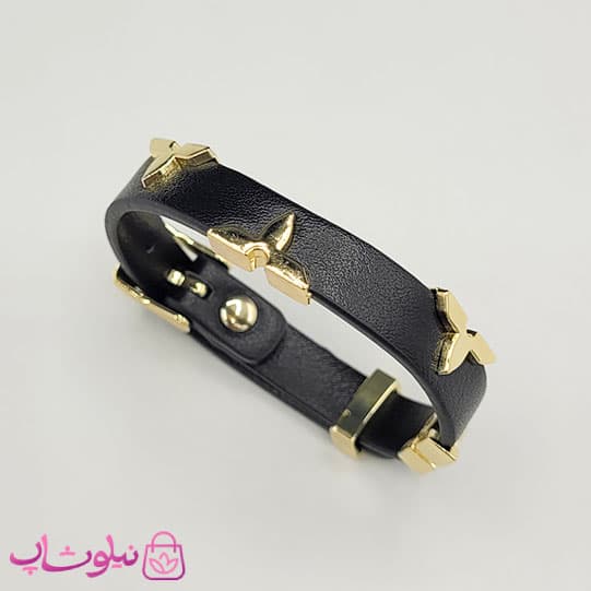 دستبند زنانه لویی ویتون مدل چرم استیل مشکی کد 500