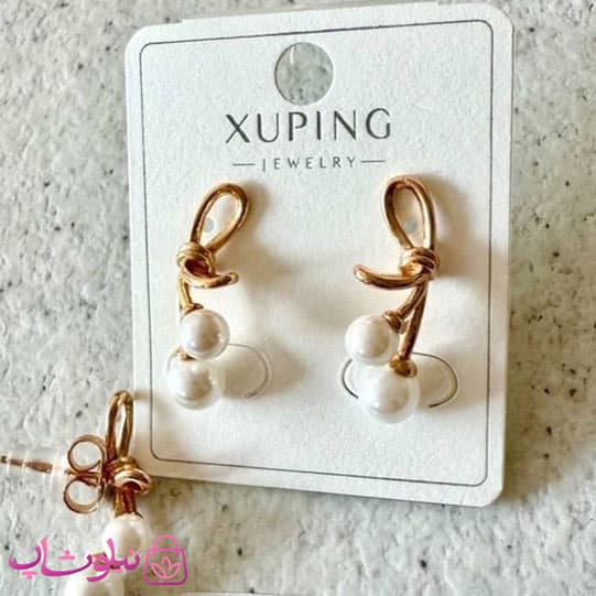گوشواره زنانه ژوپینگ مرواریدی مدل گیلاس و پاپیون کد 4991
