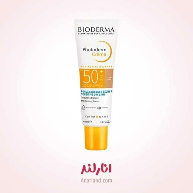 ضد آفتاب رنگی بایودرما SPF 50 مدل Photoderm رنگ روشن مناسب پوستهای حساس و خشک — تصویر ۲