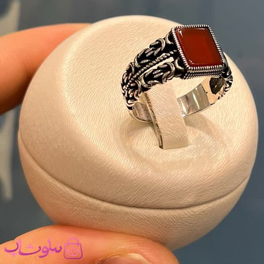 انگشتر مردانه نقره وارداتی عیار 925 مدل سنگ عقیق قرمز مربعی کد 6270