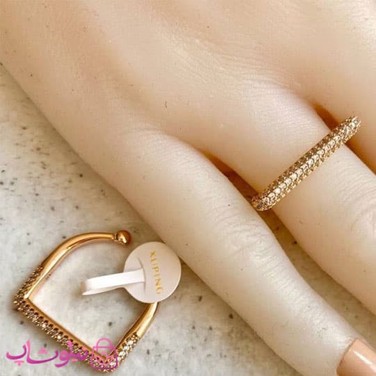 انگشتر زنانه ژوپینگ مدل مربع (خطی) نگیندار کد 4991