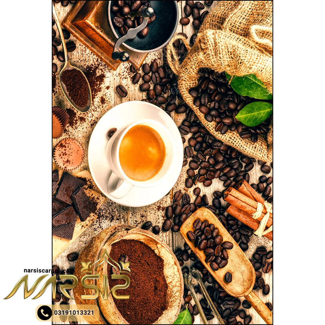 فرشینه آشپزخانه طرح فنجان با دانه های قهوه کد 7012