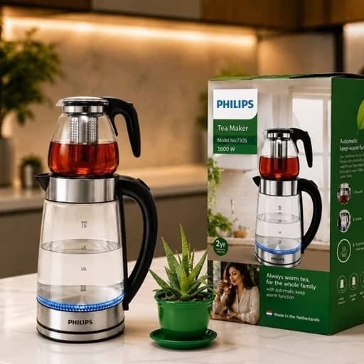 چایی ساز فیلیپس 1800وات روهمی چراغ دار با 12 ماه گارانتی شرکتی رایگان