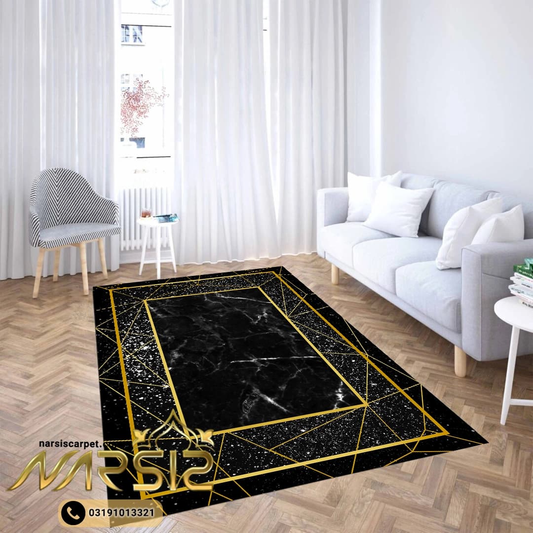 فرشینه پذیرای طرح حاشیه کهکشان رنگ مشکی کد 8036 — تصویر ۴