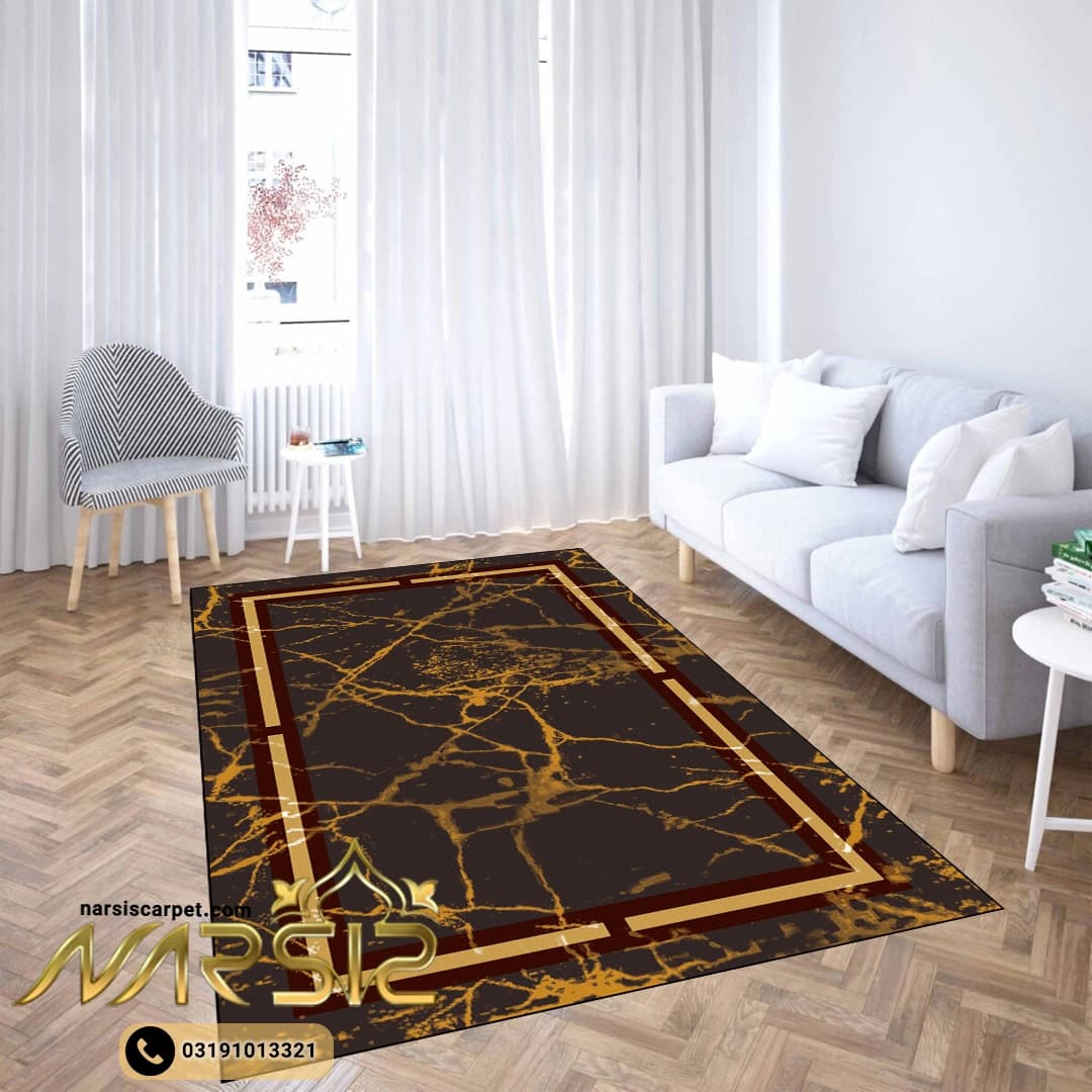 فرشینه آشپزخانه طرح سنگ آمتیست رنگ طوسی طلایی کد 8028 — تصویر ۴