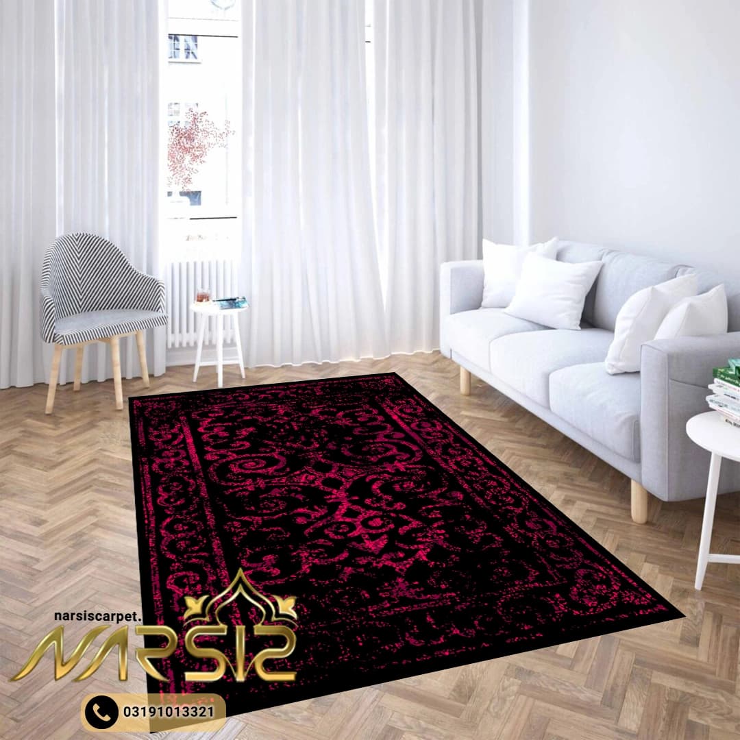 فرشینه پذیرایی طرح پانیسا رنگ مشکی طوسی کد 8024 — تصویر ۴