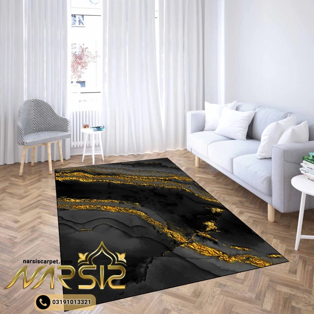 فرشینه پذیرایی طرح شاهانه رنگ مشکی طوسی کد 8023 — تصویر ۴