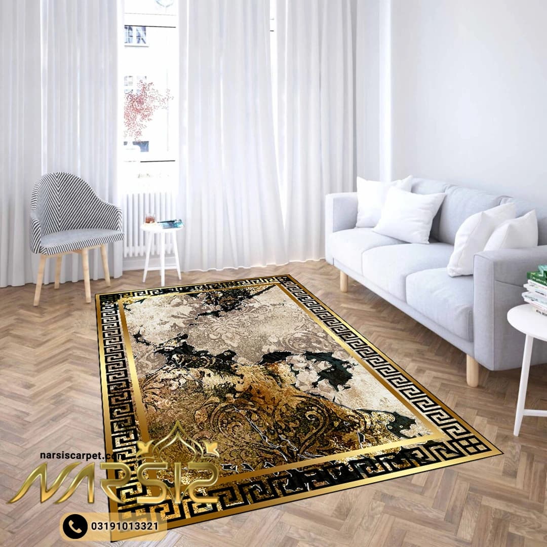 فرشینه مدرن پذیرای طرح گلدار حاشیه ورساچه کد 8002 — تصویر ۲