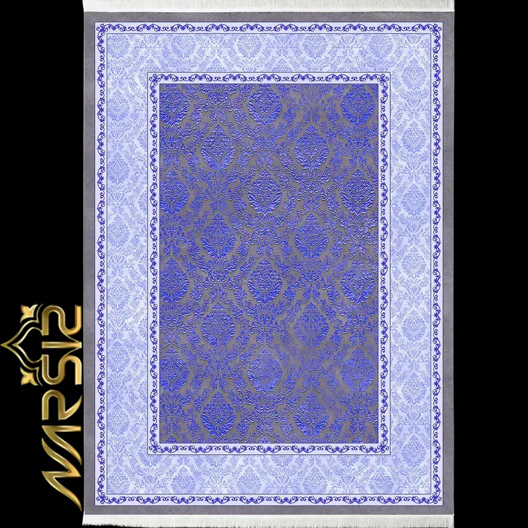 فرشینه افشان طرح دلاریس زمینه سفید آبی کد 8041