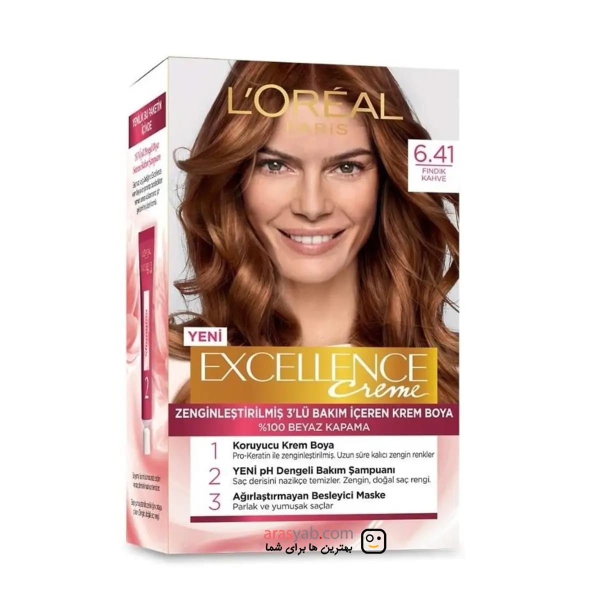 رنگ مو لورال شماره 6.41 رنگ قهوه ای فندقی loreal Excellence findik kahve — تصویر ۴
