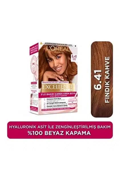 رنگ مو لورال شماره 6.41 رنگ قهوه ای فندقی loreal Excellence findik kahve