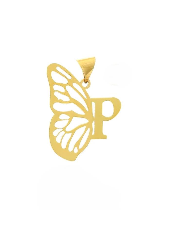 آویز گردنبند طلا حرف p و پروانه