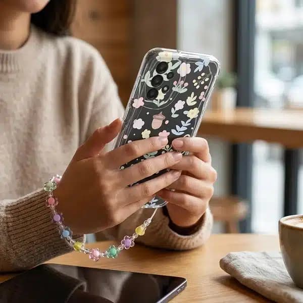قاب گوشی سامسونگ Galaxy A13 4G طرح گل سرخس بلوط همراه بندست بابونه — تصویر ۲