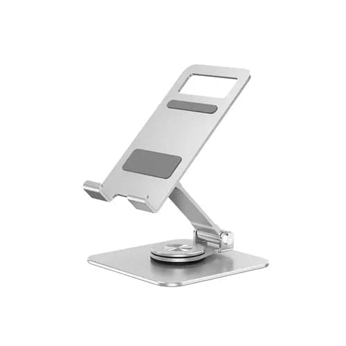 پایه نگهدارنده موبایل و تبلت مدل P010 با بدنه آلومینیومی، قابلیت چرخش ۳۶۰ درجه و طراحی تاشو رومیزی