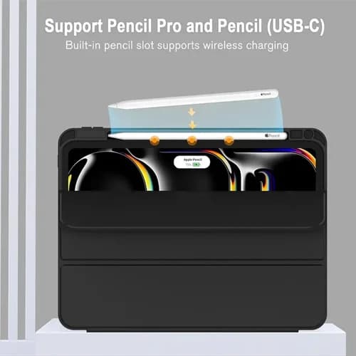 کیف کلاسوری smart مناسب برای تبلت اپل iPad Pro 2025-13 Inch چرم مصنوعی مات، قفل خودکار هوشمند و دو زاویه استند — تصویر ۴
