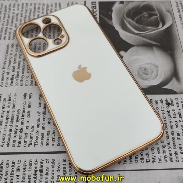 قاب گوشی iPhone 13 Pro آیفون طرح ژله ای مای کیس گلد لاین دور طلایی محافظ لنز دار سفید کدk22640