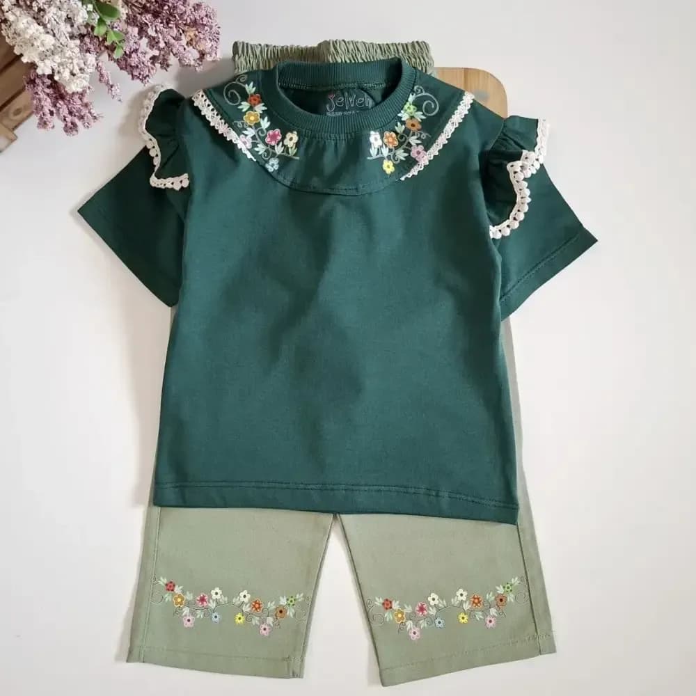 ست تیشرت و شلوار بگ کتان بچگانه دخترانه و پسرانه سایز 40 تا 60 — تصویر ۹