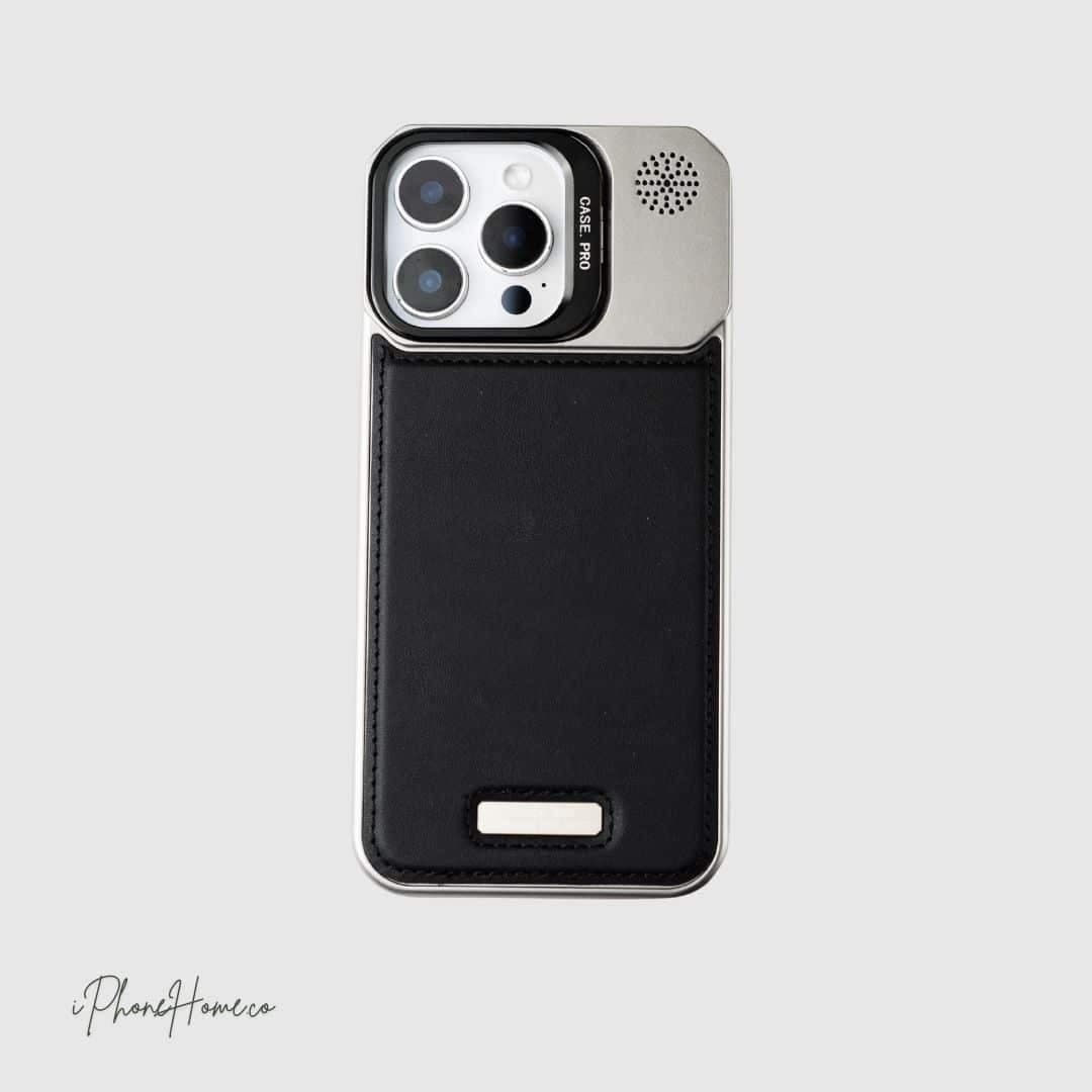 قاب چرمی فلزی اسلیکتو مشکی مناسب iPhone 16 Pro Max (7854)