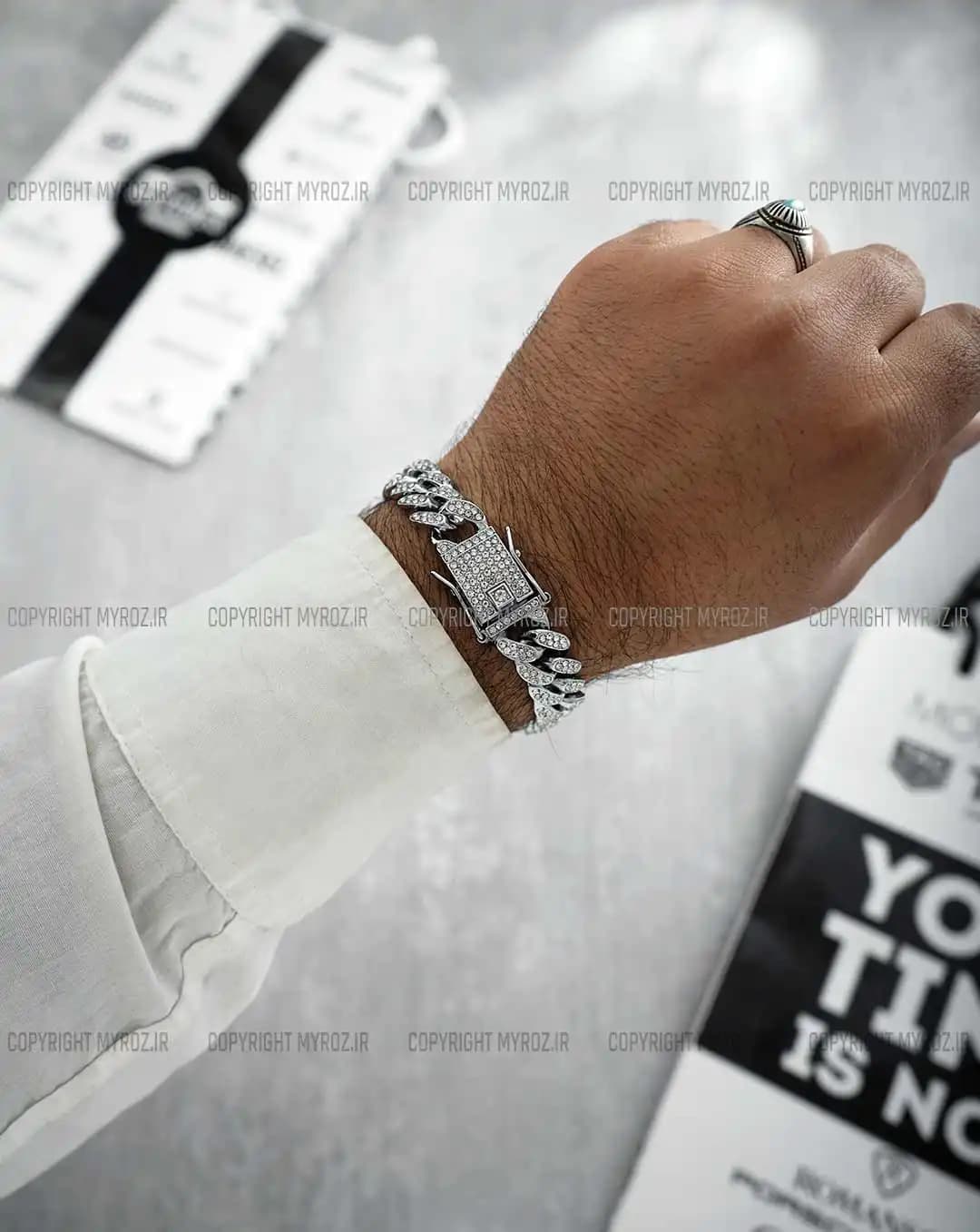 دستبند استیل مردانه کارتیه CARTIER مدل فول نگین کد 2425 — تصویر ۳
