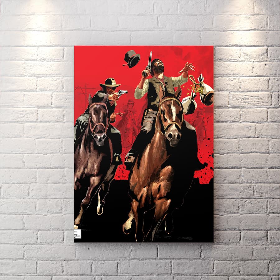 تابلو گیمینگ طرح بازی Red Dead Redemption با زمینه قرمز WAs-1048