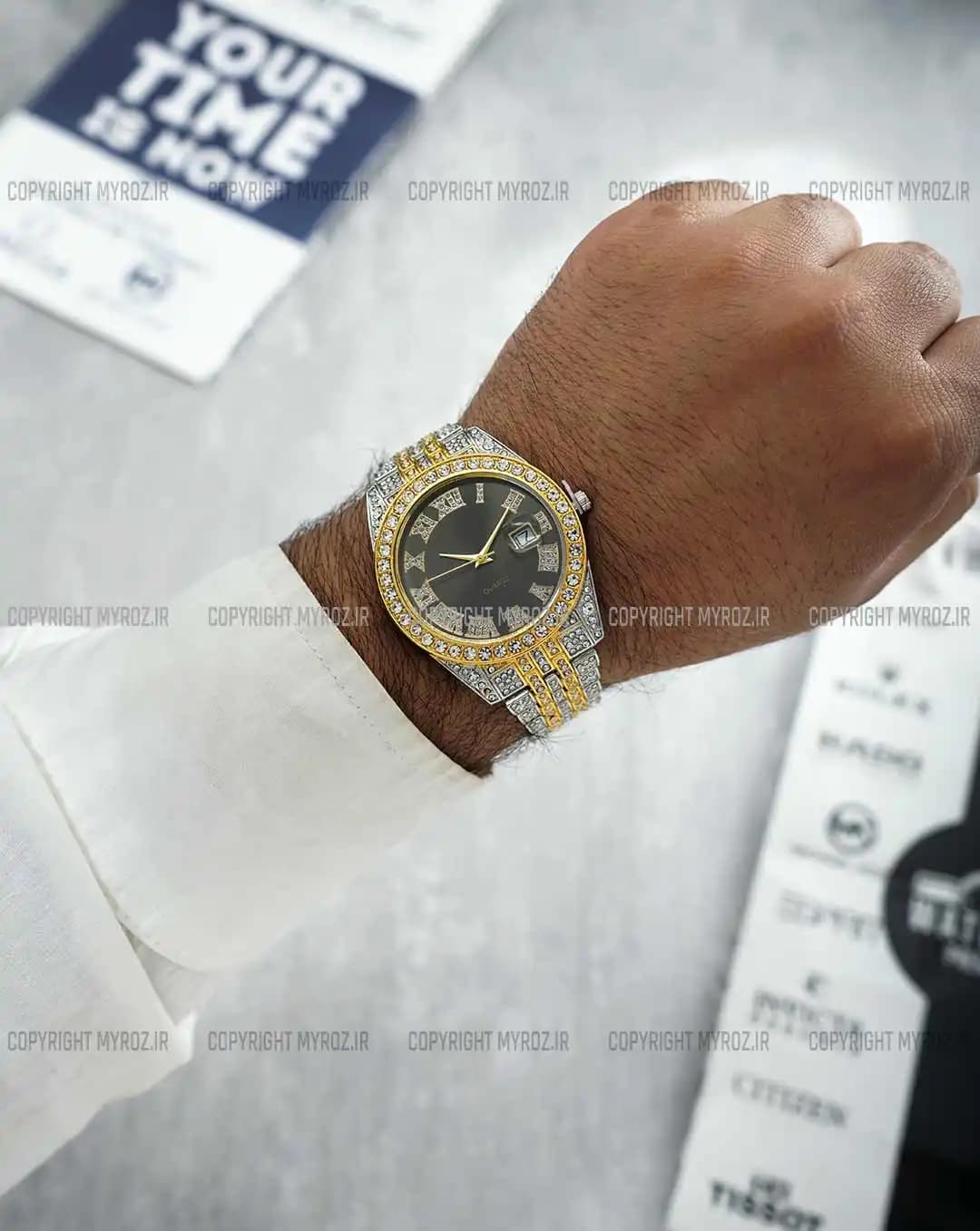 ساعت مچی مردانه رولکس ROLEX مدل فول نگین کد 2382 — تصویر ۳