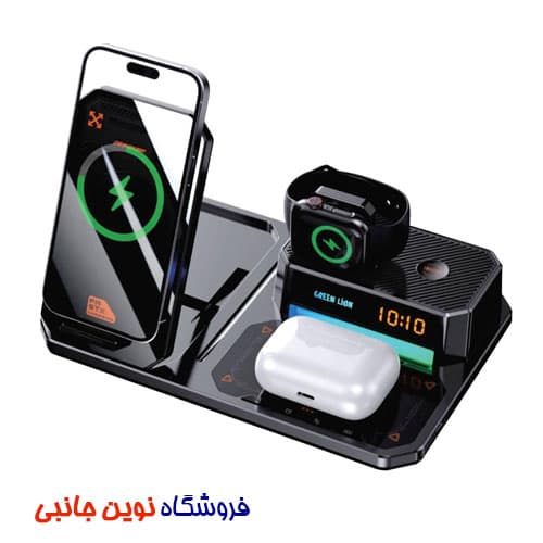 استند شارژر وایرلس گرین لاین مدل 6 در 1 چند کاره دارای اسپیکر ا Green Lion 6 in1 Multi functional Wireless Charger (تک/عمده) — تصویر ۲