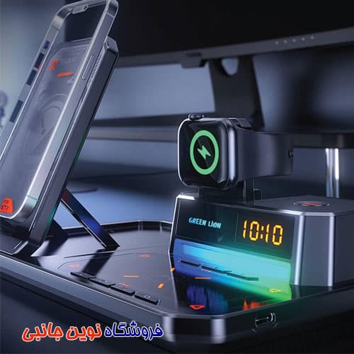 استند شارژر وایرلس گرین لاین مدل 6 در 1 چند کاره دارای اسپیکر ا Green Lion 6 in1 Multi functional Wireless Charger (تک/عمده) — تصویر ۳