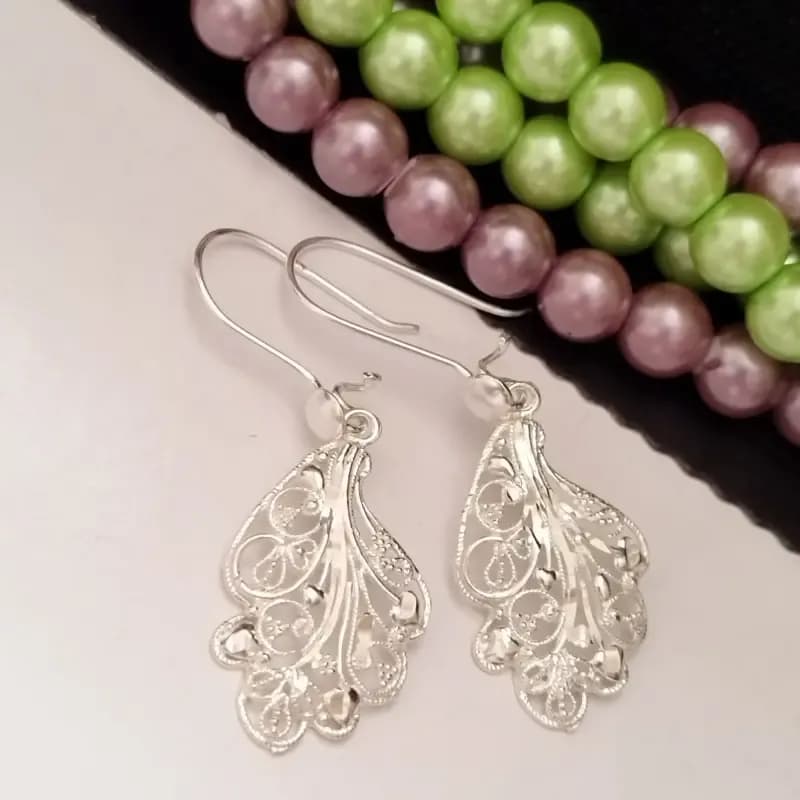 گوشواره نقره آویزی عیار 925 طرح ملیله زنانه — تصویر ۸