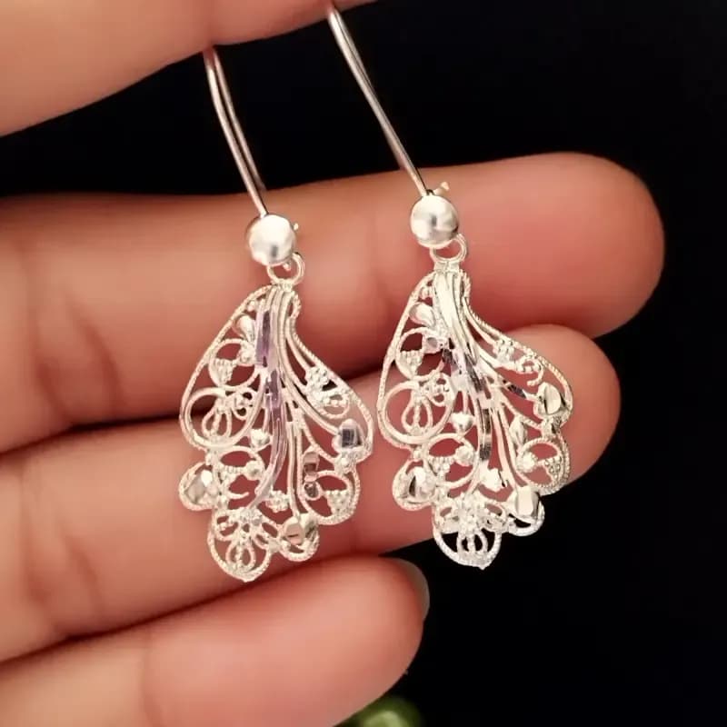 گوشواره نقره آویزی عیار 925 طرح ملیله زنانه — تصویر ۹