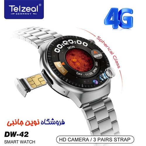 ساعت هوشمند Telzeal مدل DW-42 سیم کارت خور دوربین دار – 64 گیگ حافظه داخلی 4 گیگ رم و 3 بند ا Telzeal DW-42 64GB/4GB 4G Sim Support Dual Camera Smart Watch — تصویر ۲